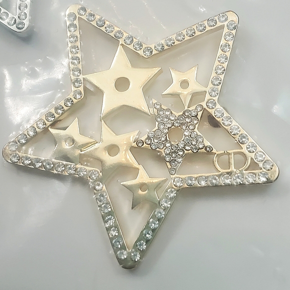 Christian Dior Crystal Star Gold And Silver Hair Clip Set With Dust Bag - Picture 2 of 10